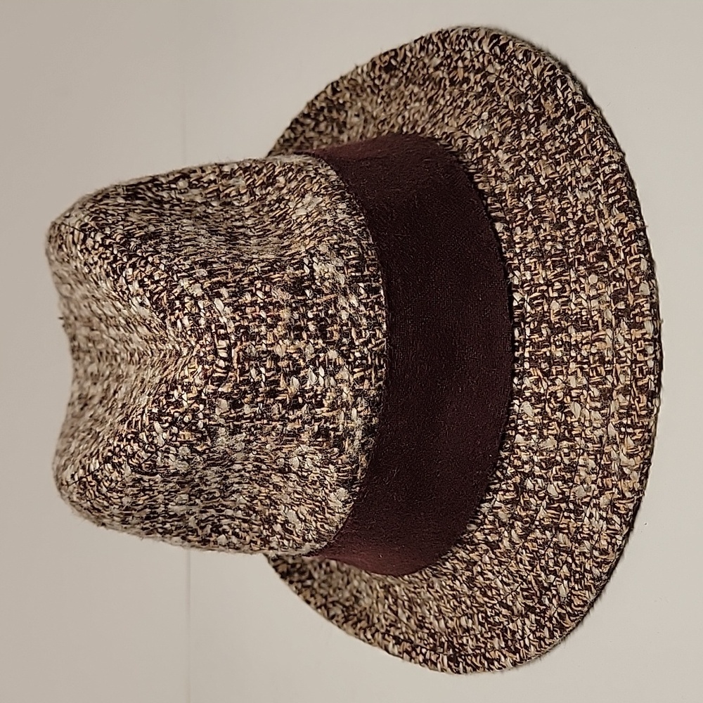 August Trilby Tweed Fedora Hat Brown Tan White Wool Floral Lining OS